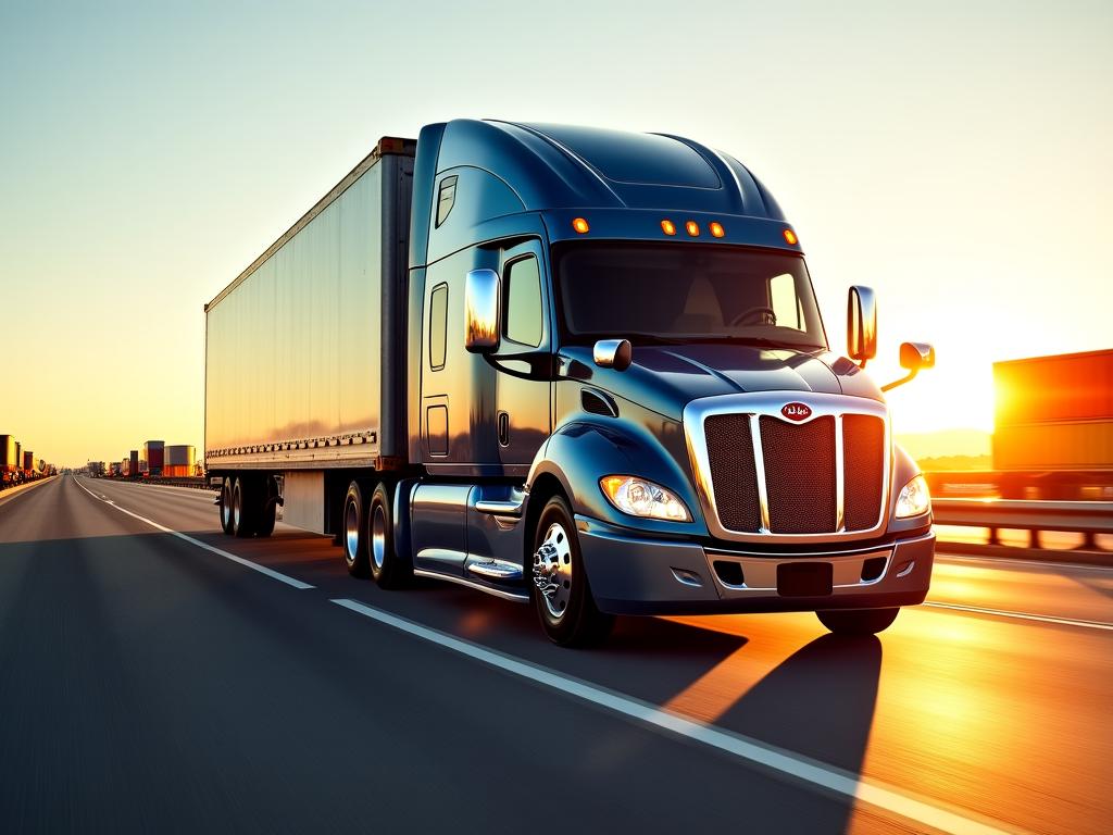 Modern heavy-duty transport truck on highway